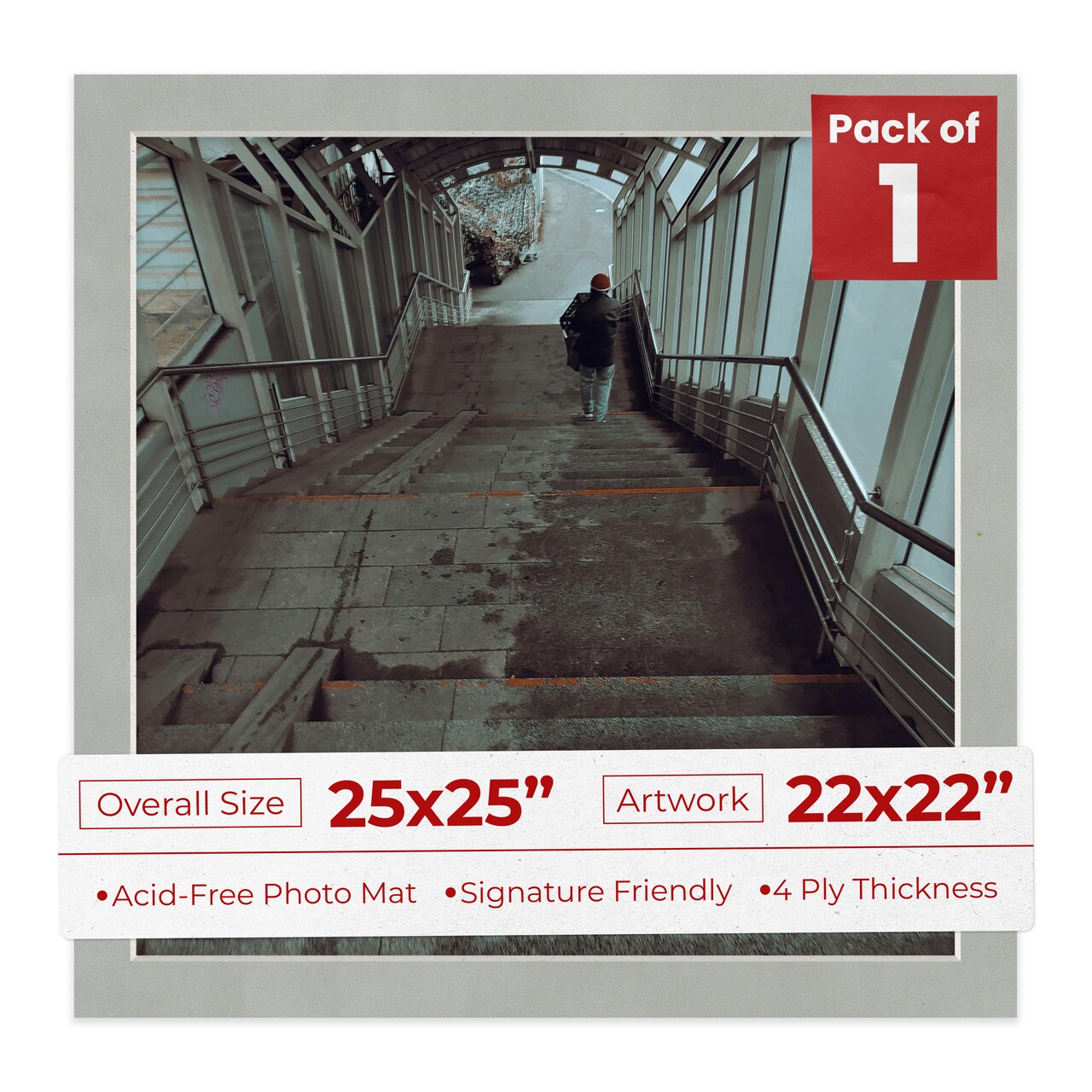 Light Grey Suede Mat Board for 25x25 Frames - Fits 22x22 Photos